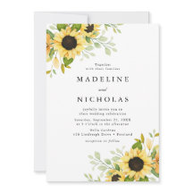 Boda de girasoles y vegetación en acuarela