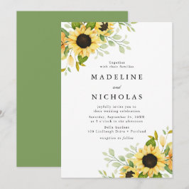 Invitación Boda de girasoles y vegetación en acuarela