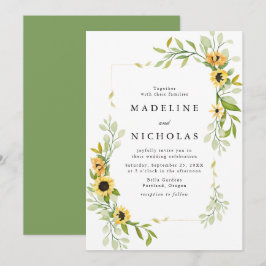 Invitación Boda de girasoles y vegetación en acuarela