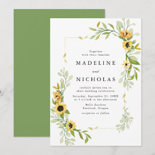 Invitación Boda de girasoles y vegetación en acuarela