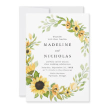 Boda de girasoles y vegetación en acuarela