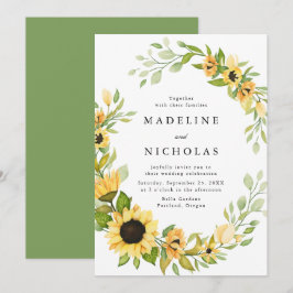 Invitación Boda de girasoles y vegetación en acuarela