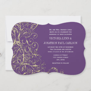 Invitación Boda de giro morado y dorado
