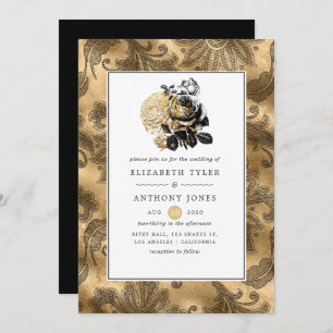 Invitación Boda de Glam Negro y Oro