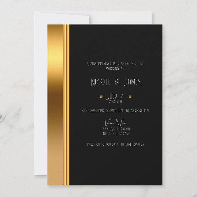 Invitación Boda de Glam Real Elegante de Oro y Negro (Anverso)