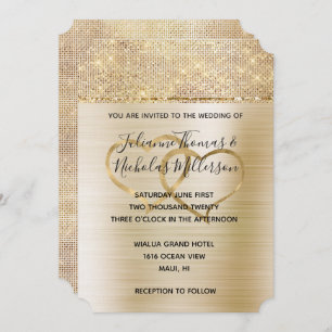 Invitación Boda de Glam Sparkle Gold Hearts