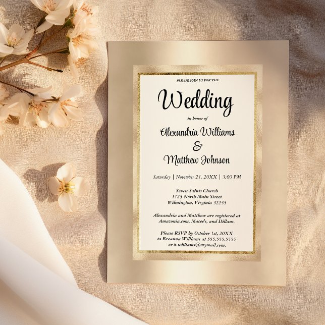 Invitación Boda de glamour de oro de champán blanco de lujo (Luxury white champagne gold glamour Wedding)