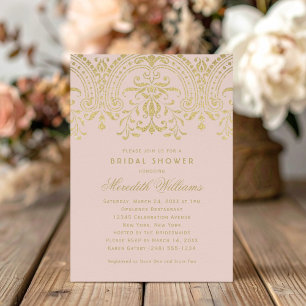 Invitación Boda de glamour de Rubor Gold Vintage con ducha de