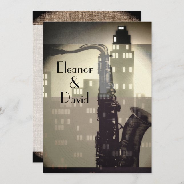 Invitación Boda de glamour en blanco y negro Art Deco (Anverso / Reverso)