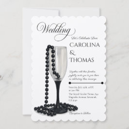Invitación Boda de Glass Black & White Pearl Champagne