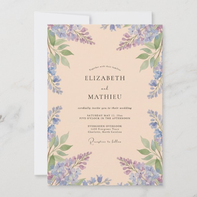 Invitación Boda de glicina albaricoque lila (Anverso)
