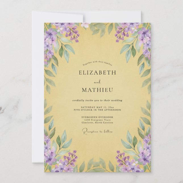 Invitación Boda de glicina amarilla suave (Anverso)