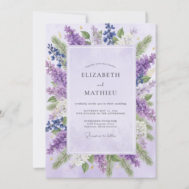 Invitación Boda de glicina amatista (Anverso)