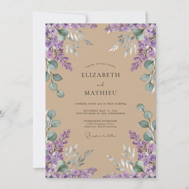Invitación Boda de glicina amatista bronceada (Anverso)