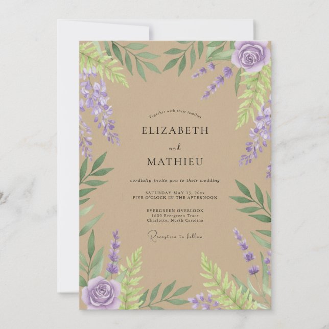 Invitación Boda de glicina beige (Anverso)