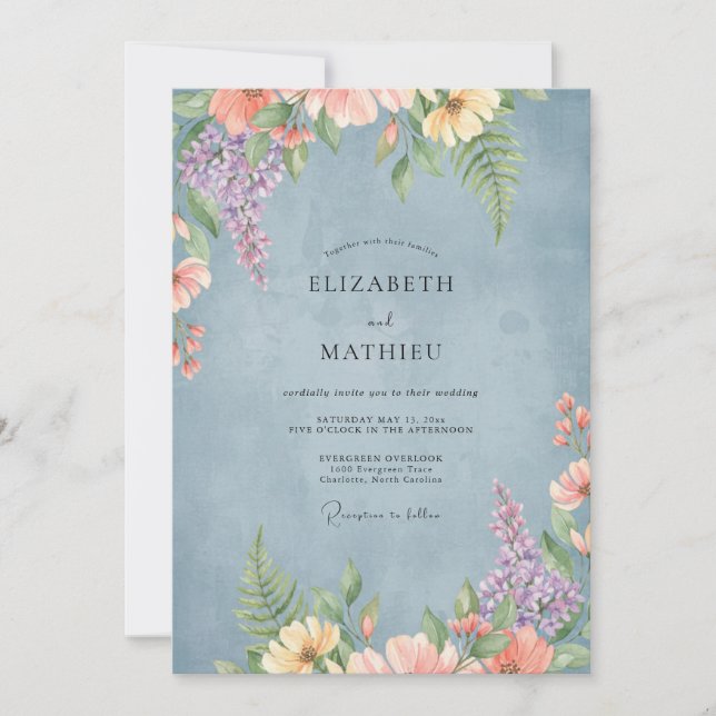 Invitación Boda de glicina coral de acero (Anverso)
