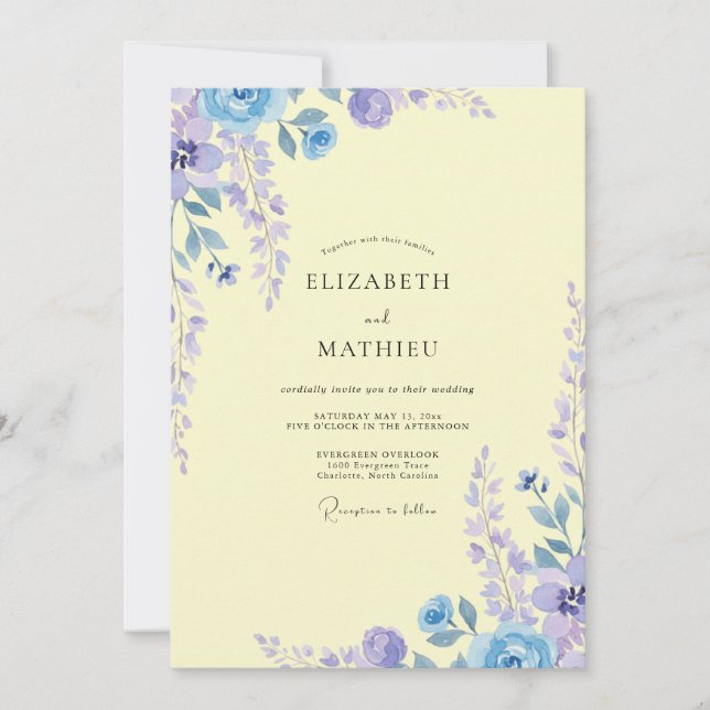 Invitación Boda de glicina lavanda pervinca (Anverso)