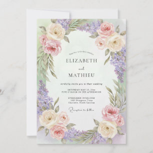 Invitación Boda de glicina lila crema suave