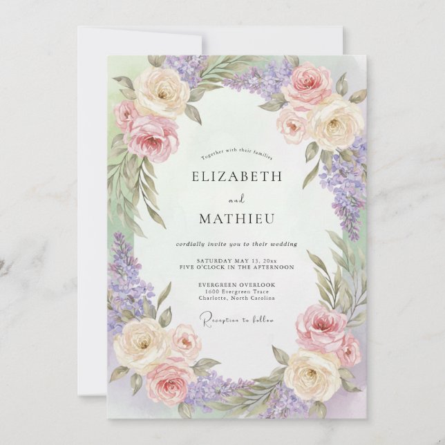 Invitación Boda de glicina lila crema suave (Anverso)