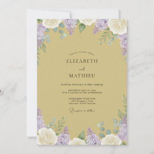 Invitación Boda de glicina lila dorada