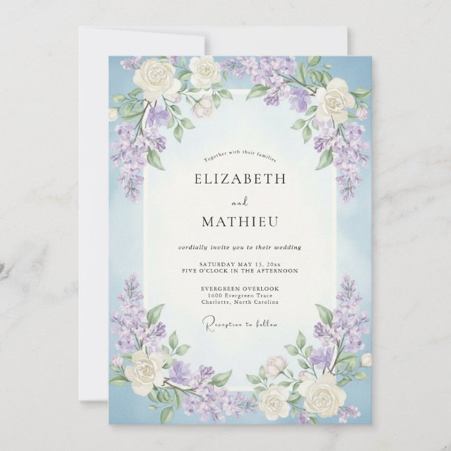 Invitación Boda de glicina lila pervinca (Anverso)