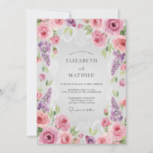 Invitación Boda de glicina lila rosa