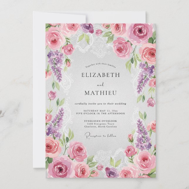 Invitación Boda de glicina lila rosa (Anverso)