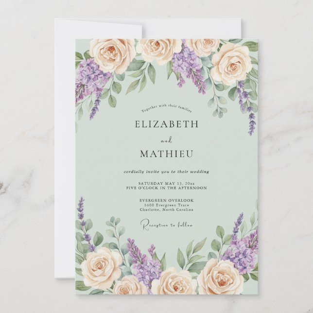 Invitación Boda de glicina melocotón menta (Anverso)