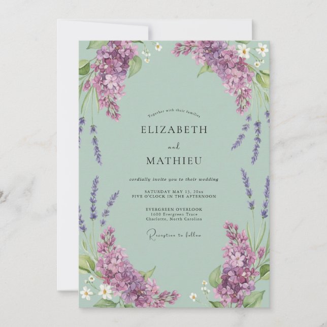 Invitación Boda de glicina morada menta (Anverso)