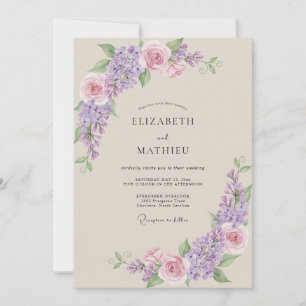 Invitación Boda de glicina rosa pálido lavanda