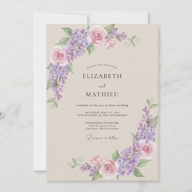 Invitación Boda de glicina rosa pálido lavanda (Anverso)
