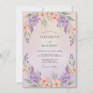Invitación Boda de glicina violeta melocotón
