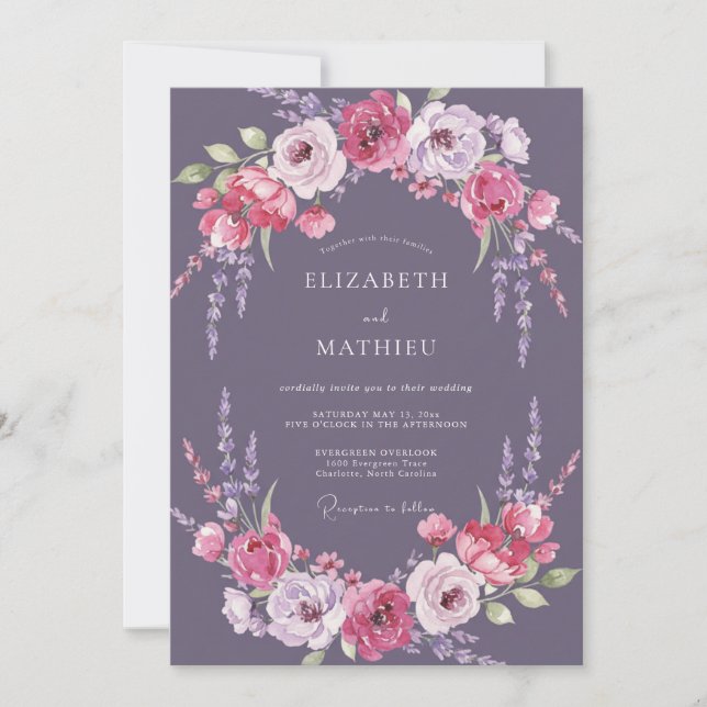 Invitación Boda de glicina violeta profunda (Anverso)
