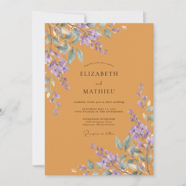 Invitación Boda de glicina vivaz ámbar (Anverso)