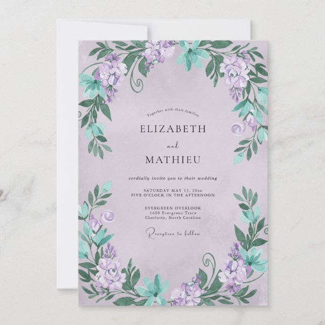 Invitación Boda de glicina y menta lila (Anverso)