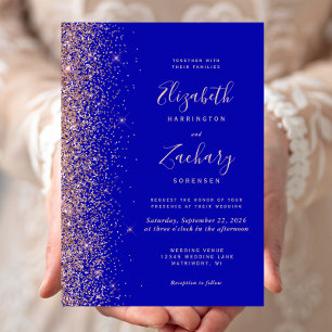 Invitación Boda de Glitter de Oro Rosa Azul Real Moderno