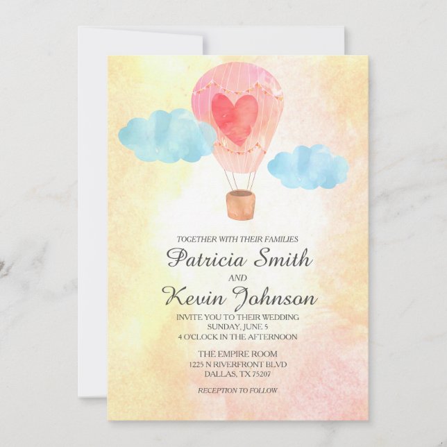 Invitación Boda de globo acuático de aire caliente (Anverso)