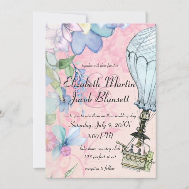 Invitación Boda de globo aerostático Vintage (Anverso)