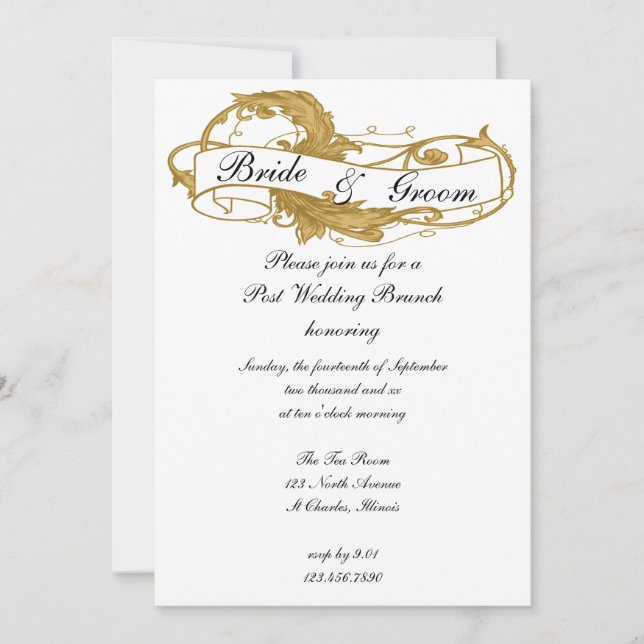 Invitación Boda de Gold Leaf Post Brunch (Anverso)