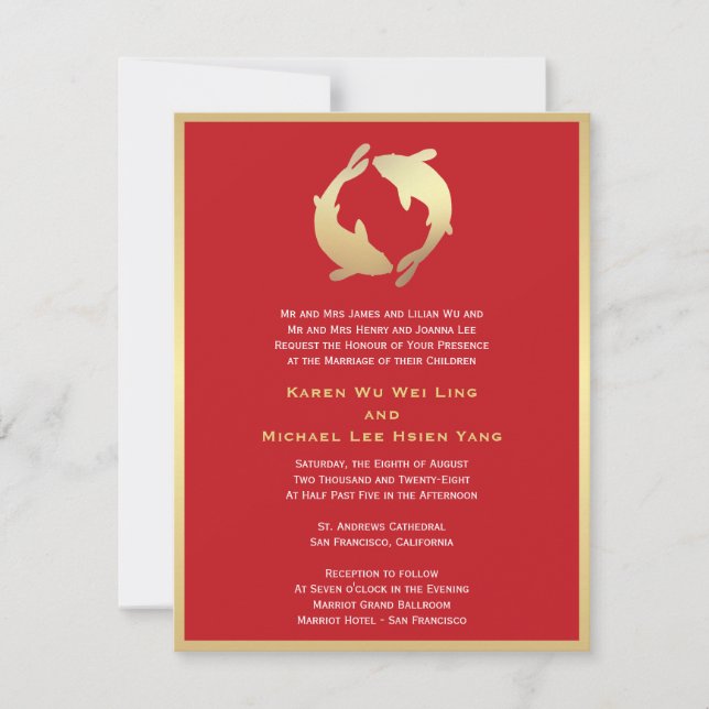 Invitación Boda de Golden Koi (Anverso)