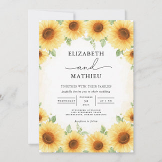 Invitación Boda de Golden Sunflower Autumance Romance