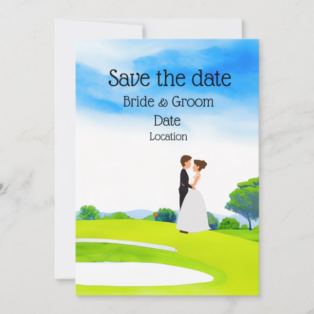 Invitación Boda de golf Bride y Groom en el campo de golf (Anverso)