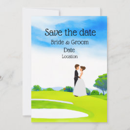Invitación Boda de golf Bride y Groom en el campo de golf