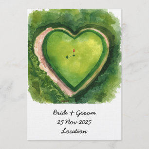 Invitación Boda de golf con forma de corazón en el campo de g