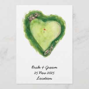 Invitación Boda de golf con forma de corazón en el campo de g