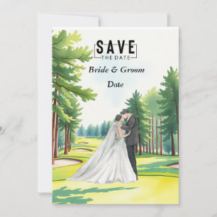 Invitación Boda de golf con novia y novio en la casa club