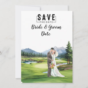 Invitación Boda de golf con novia y novio en la casa club