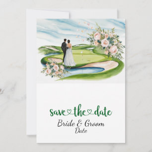 Invitación Boda de golf con novia y novio en la casa club