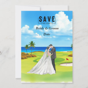 Invitación Boda de golf con novia y novio en la casa club