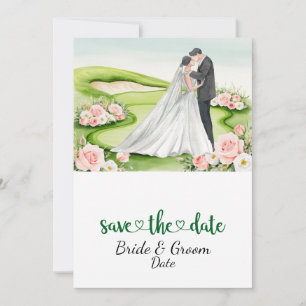 Invitación Boda de golf con novia y novio en la casa club